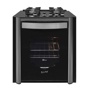 Fogão Fischer Gran Cheff De Embutir 4 Bocas Silver Mesa De Vidro Preto