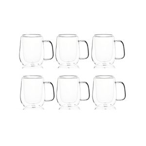 Jogo 6 Copos Parede Dupla com Alça 350ml Borossilicato