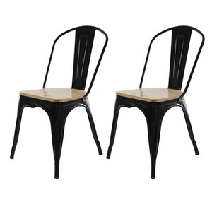 Conjunto 2 Cadeiras De Jantar Cozinha Eventos Varanda Tolix Iron Industrial Assento Madeira Preto