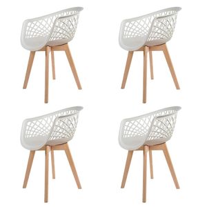 Conjunto 4 Cadeiras De Jantar Cozinha Moderna Web Wood Com Base Madeira Branca