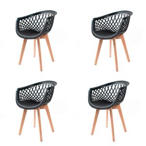 Conjunto 4 Cadeiras De Jantar Cozinha Moderna Web Wood Com Base Madeira Preta