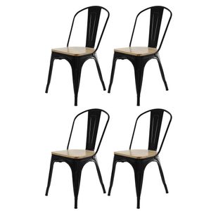 Conjunto 4 Cadeiras De Jantar Cozinha Eventos Varanda Tolix Iron Industrial Assento Madeira Preto