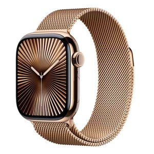 Apple Watch Series 10 (GPS + Cellular 42 mm) Caixa de Titânio Dourada, Pulseira Milanês Dourada