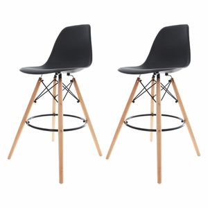 Conjunto 2 Banquetas Altas Para Cozinha Americana Bancada Balcão Charles Eames Eiffel Base Madeira Preto