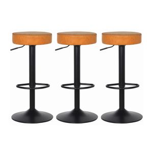 Conjunto 3 Banquetas Altas Estofadas Para Cozinha Balcão Bancada Ilha Giratória Viena Caramelo