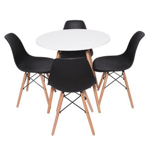 Conjunto 4 Cadeiras De Jantar Cozinha Charles Eames Eiffel Preta Com Mesa Redonda De Jantar 70cm Branca