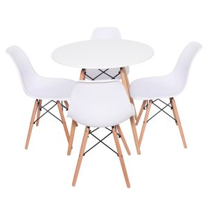Conjunto 4 Cadeiras De Jantar Cozinha Charles Eames Eiffel Com Mesa Redonda De Jantar 70cm Branca