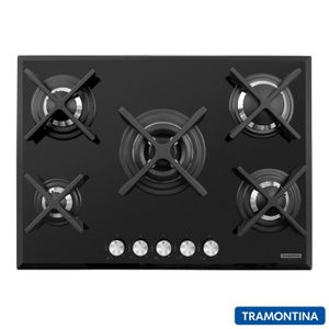 Cooktop a Gás Tramontina em Vidro com 05 Bocas Acendimento Superautomático e Tripla Chama, Preto - 94730/104