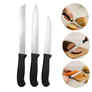 Jogo de Facas Pão Legumes Carne Aço Inox Chef 3 Peças Luxo