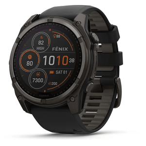 Relógio Garmin Fênix 8X Safira Solar Carbon Gray DLC Titânio com Tela de 1,4", Pulseira de Silicone e 32GB