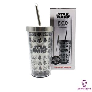 Copo Canudo Eco Stormtroopers e Vader em PVC com 450 ml - Zonacriativa