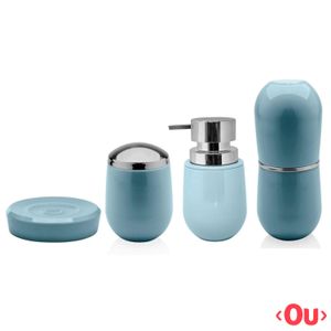 Conjunto de Banheiro Belly em Poliestireno Azul Glacial com 04 Peças - Ou