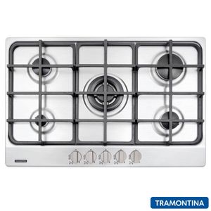 Cooktop a Gás Tramontina Penta 5GX Tri Safestop 75 com 05 Bocas, Acendimento Super Automático Inox - 94716/114