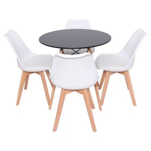 Conjunto 4 Cadeiras De Jantar Cozinha Saarinen Leda Wood Branca Com Mesa Redonda De Jantar 70cm Preta
