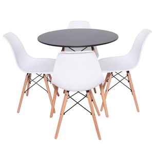 Conjunto 4 Cadeiras De Jantar Cozinha Charles Eames Eiffel Com Mesa Redonda De Jantar 70cm Preta