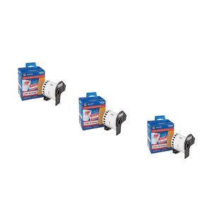 KIT com 3 Etiquetas Brother DK-2251 Preto e Vermelho sobre Branco 62mm