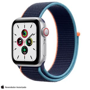 Apple Watch SE Prata com Pulseira Esportiva Marinho Escuro, 44 mm, Bluetooth e 32 GB