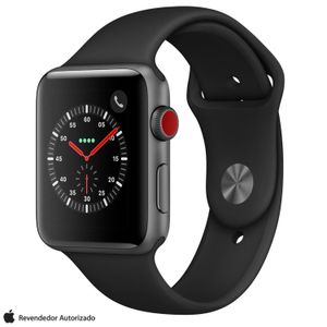 Apple Watch Sport Cinza Espacial com Pulseira Esportiva Preta, 42 mm, Bluetooth, 4G e 16 GB