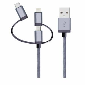 Cabo 3 em 1 Lightining MFI, Micro-USB, USB-C com 1,5m - Geonav - LMC31GR