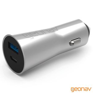 Carregador Veicular Universal com 2 Saidas USB e USB-C Alumínio - Geonav - CH34CAL