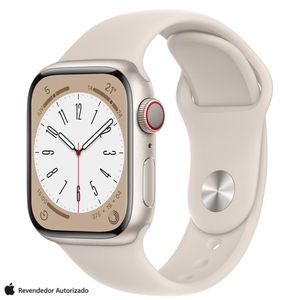 Apple Watch Series 8 (GPS + Cellular 41 mm) Caixa de Alumínio Estelar, Pulseira Esportiva Estelar