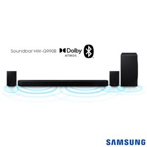 Soundbar Samsung HWQ990 Wireless Dolby Atmos DTSX 11.1.4 Canais, Sub Sem Fio Caixas Traseiras 656W