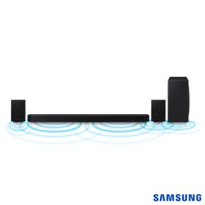 Soundbar Samsung HWQ930B Wireless Dolby Atmos DTSX 9.1.4 Canais, Sub Sem Fio Caixas Traseiras