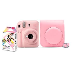 Kit Câmera Instantânea Fujifilm Instax Mini 12 Rosa + Pack 10 filmes Macaron + Bolsa Rosa Gloss