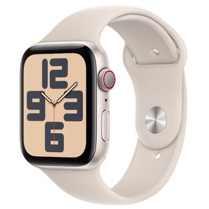 Apple Watch SE (GPS + Cellular 44 mm) Caixa de Alumínio Estelar, Pulseira Esportiva Estelar – M/G