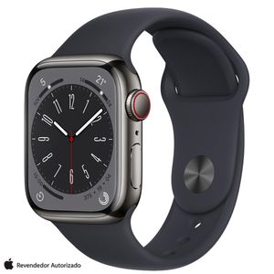 Apple Watch Series 8 (GPS + Cellular 41 mm) Caixa de Aço Inoxidável Grafite, Pulseira Esportiva Meia-noite