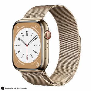 Apple Watch Series 8 (GPS + Cellular 45 mm) Caixa de Aço Inoxidável Dourada, Pulseira Estilo Milanês Dourada