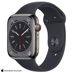 Apple Watch Series 8 (GPS + Cellular 45 mm) Caixa de Aço Inoxidável Grafite, Pulseira Esportiva Meia-noite