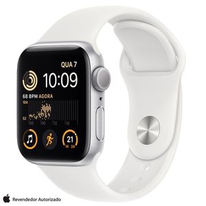 Apple Watch SE 2° geração (GPS 40 mm) Caixa prateada de alumínio Pulseira esportiva Branca