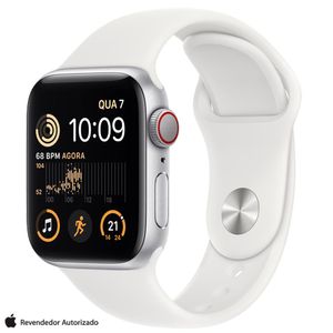 Apple Watch SE 2° geração (GPS+Cellular 40 mm) Caixa prateada de alumínio, Pulseira esportiva Branca