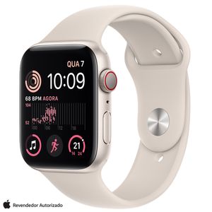 Apple Watch SE (GPS+Cellular 44 mm) Caixa Branco de Alumínio com Pulseira Esportiva Branca