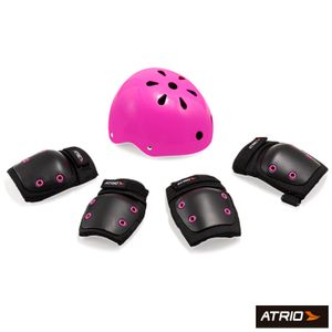 Kit de Proteção Infantil Preto e Rosa com Capacete, Cotoveleiras, Joelheiras Indicado para +7 anos - ES185