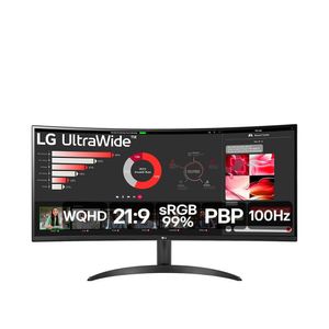 Monitor UltraWide 34 LG 34WR50QC-B com Tela VA, WQHD, 100Hz, AMD FreeSync, HDR10, PBP  Preto