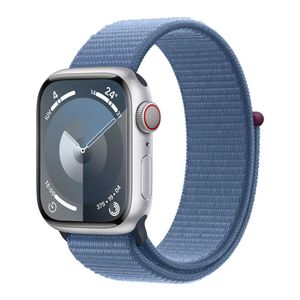 Apple Watch Series 9 (GPS + Cellular 41 mm) Caixa de Alumínio Prateada, Pulseira Loop Esportiva Azul-inverno