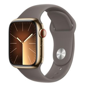 Apple Watch Series 9 (GPS + Cellular 41 mm) Caixa de Aço Inoxidável Dourada, Pulseira Esportiva Argila – PM