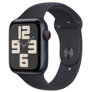 Apple Watch SE (GPS + Cellular 44 mm) Caixa de Alumínio Meia-noite, Pulseira Esportiva Meia-noite – P/M