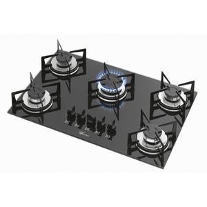 Cooktop a Gás Fischer 5 Bocas com Mesa de Vidro Preto – Bivolt