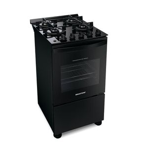 Fogão Brastemp Piso 4 Bocas com Mesa de Vidro e Grades Duplas de Ferro Fundido Preto Bivolt BFO4VAE