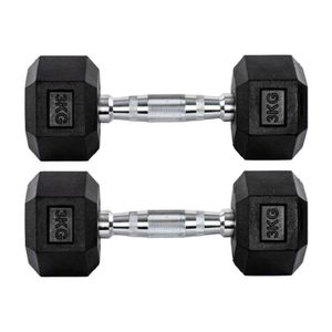 Par Halteres 3kg + 3kg Dumbbell Sextavado Emborrachado Pegada Cromada Gallant (GDB03F3B-PT)