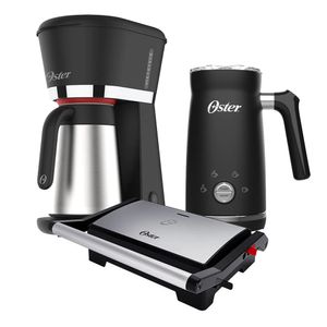 Kit Black Inox Oster - Cafeteira - Espumador de Leite - Mini Grill