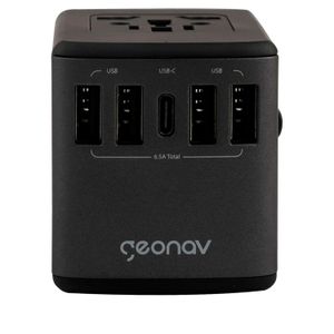 Carregador Universal com Adaptadores de Viagem USB + USB-C Preto - Geonav - TLCH65BK