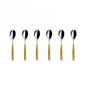 Jogo com 6 Colheres de Café Chá Aço Inox Dourado Bugatti