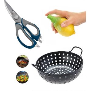 Jogo Peixe Panela Wok Grelha Tesoura Borrifador Spray Prana