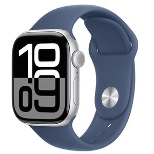 Apple Watch Series 10 (GPS, 42 mm) Caixa de Alumínio Prateada, Pulseira Esportiva Denim M/G