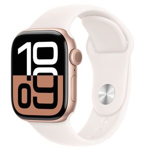 Apple Watch Series 10 (GPS, 42 mm) Caixa de Alumínio Ouro Rosa, Pulseira Esportiva Blush-Clara M/G