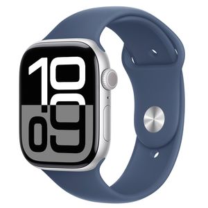 Apple Watch Series 10 (GPS, 46 mm) Caixa de Alumínio Prateada, Pulseira Esportiva Denim P/M